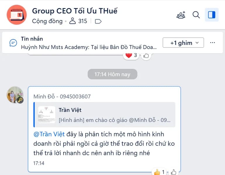 Trao đổi trong Group CEO Tối Ưu Thuế, được nguồn Tài chính CEO đăng lại; không phải phản hồi riêng khóa tài chính